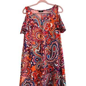 MSK Paisley Cold Shoulder Dress M Orange Multicolor EUC